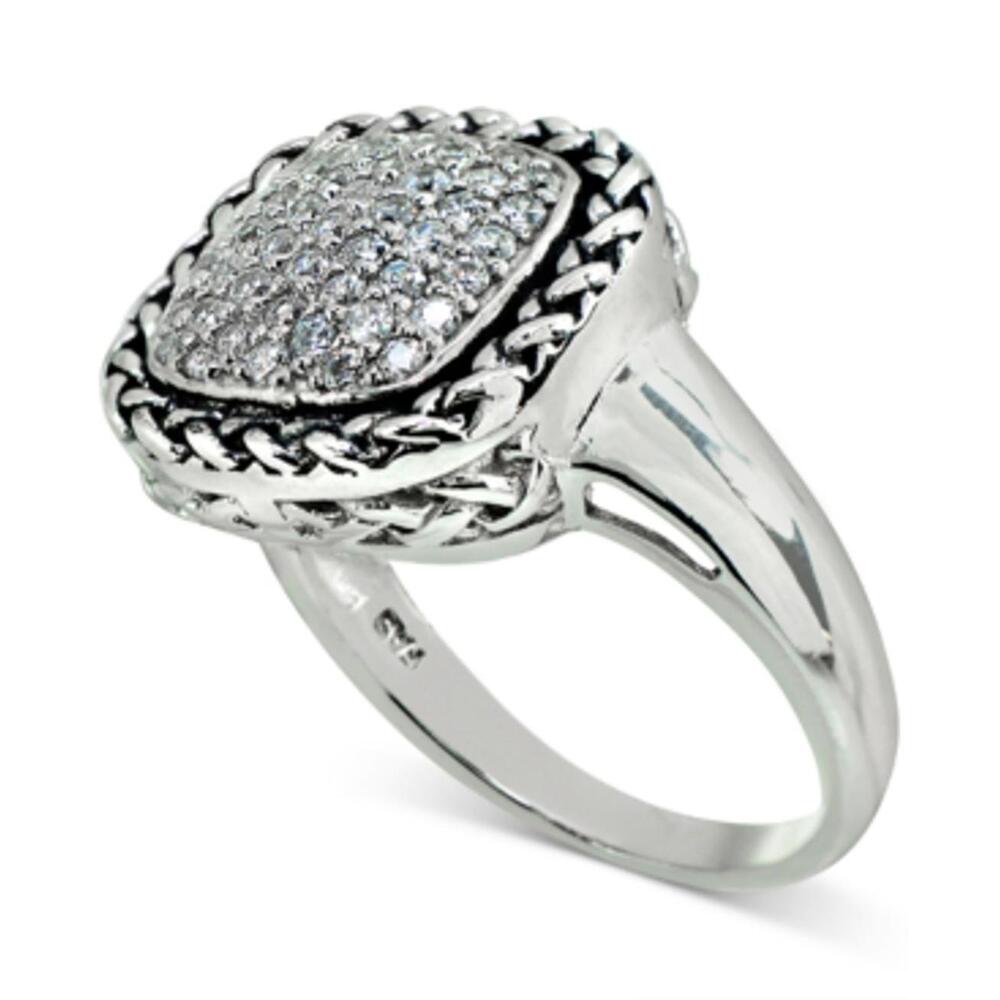 Cubic Zirconia Rope-Framed Statement Ring in Sterling Silver, Size 7